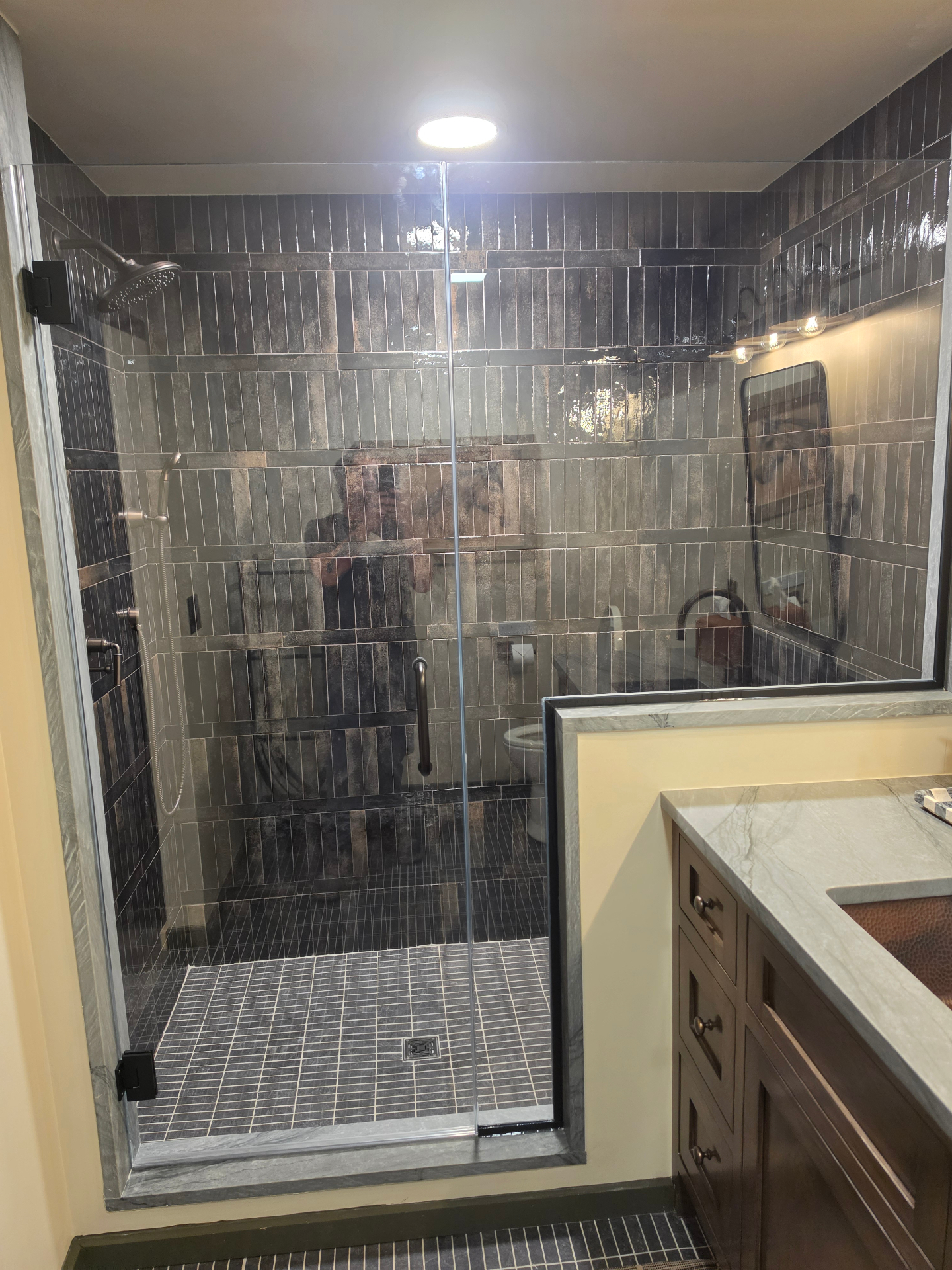 Heavy-glass frameless shower enclosure at an Airbnb in Paonia, Colorado